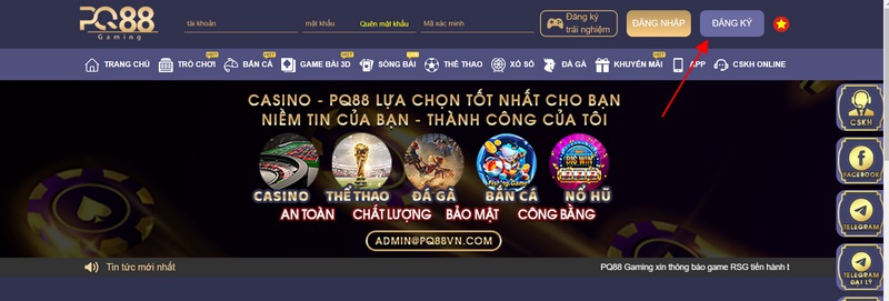 Vào đường dẫn trang chủ của nhà cái và bấm chọn đăng ký chuẩn xác 