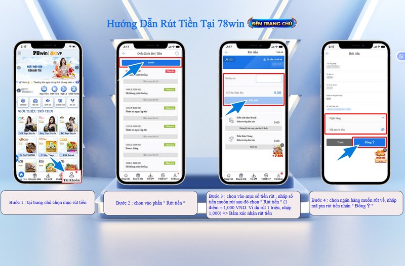 Hướng dẫn rút tiền 78win
